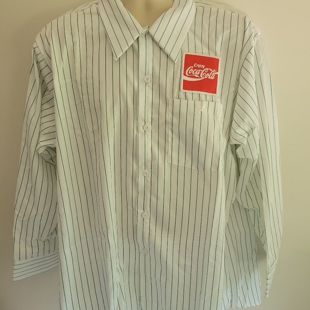 Vtg 90s Coca Cola Employee Uniform Button Down Work Shirt Mens Long Sleeve White